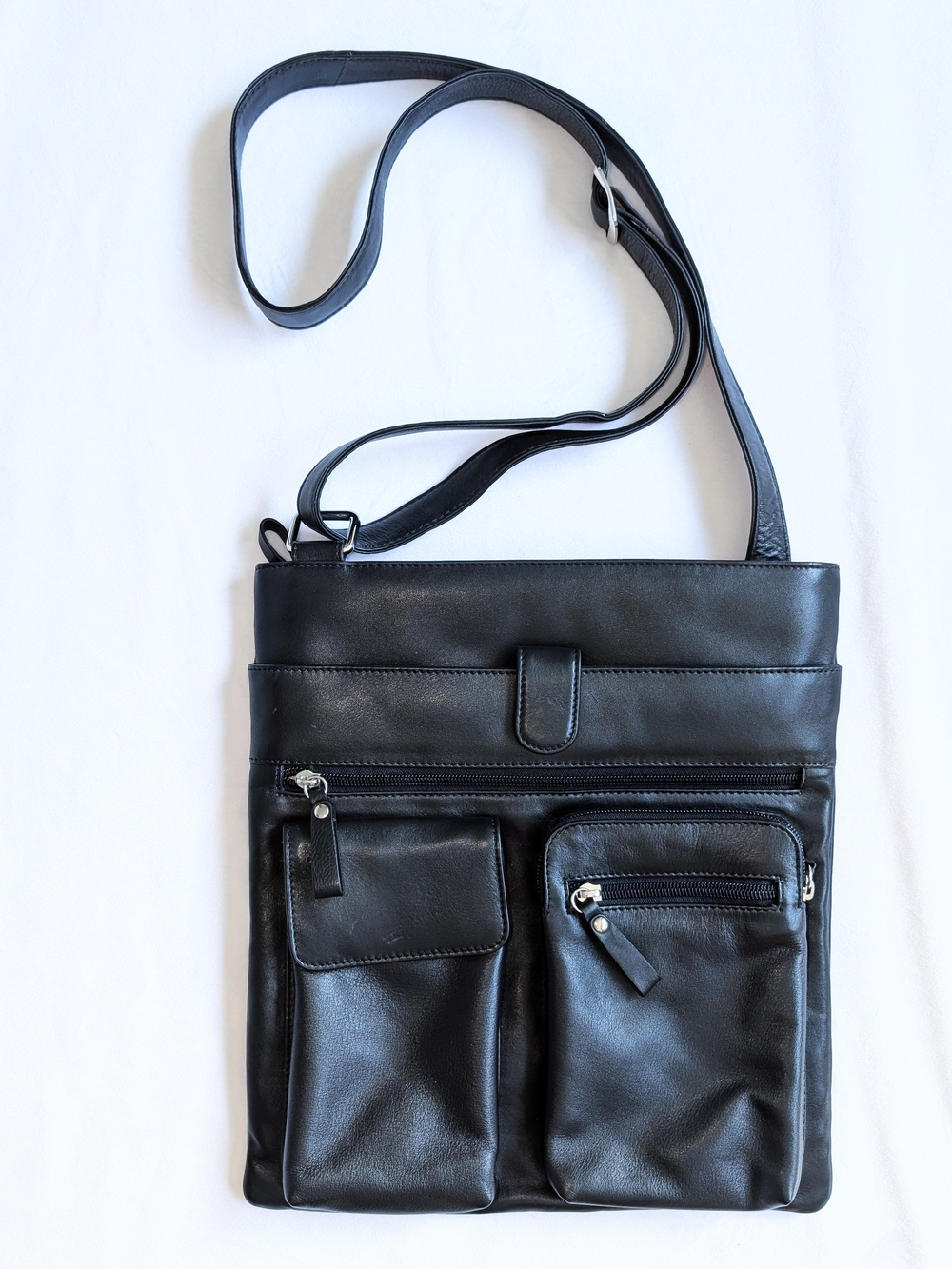 Ili Leather New York RFID Blocking Black Crossbody Bag Adjustable Strap NWOT